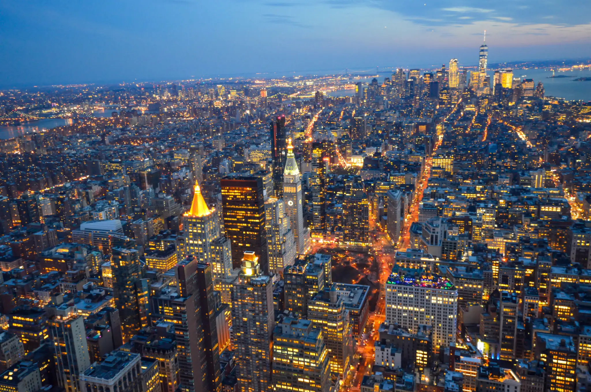 Vibrant urban landscape at dusk