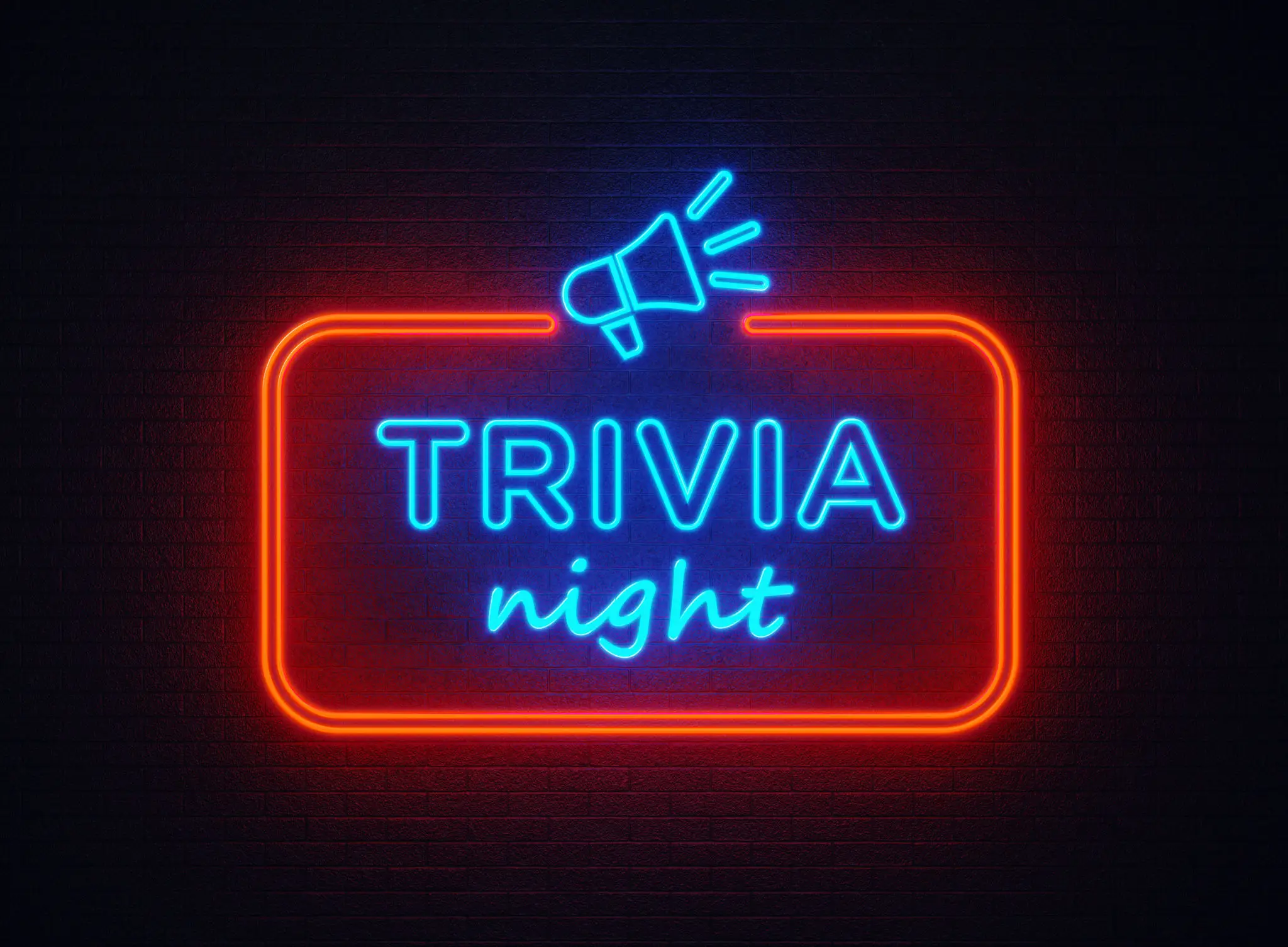 Glowing trivia night sign with megaphone